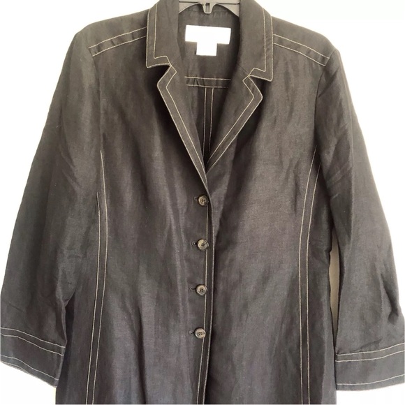 Rena Rowan Button Down Black Linen Blend Duster Jacket - Picture 9 of 12